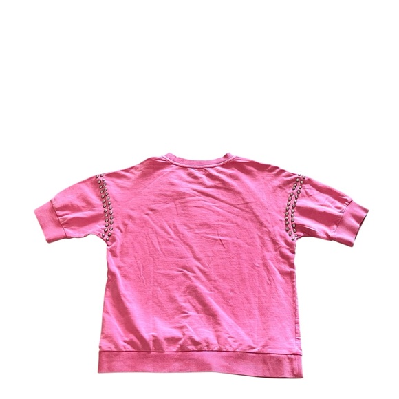 NEW blue b Bubblegum Pink Silver Studded Stud Short Cuff Sleeve Comfy Sweatshirt - Picture 5 of 5